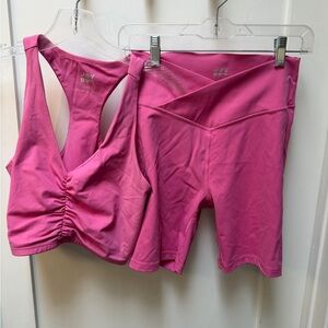 Joy Lab Pink Sports Bra and Shorts Set Med Bra/Small Biker shorts